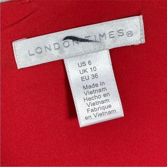 London Times Cowl Neck Side Twist Front Mini Dress Red Short Sleeves Size 6 Boho - Picture 2 of 6